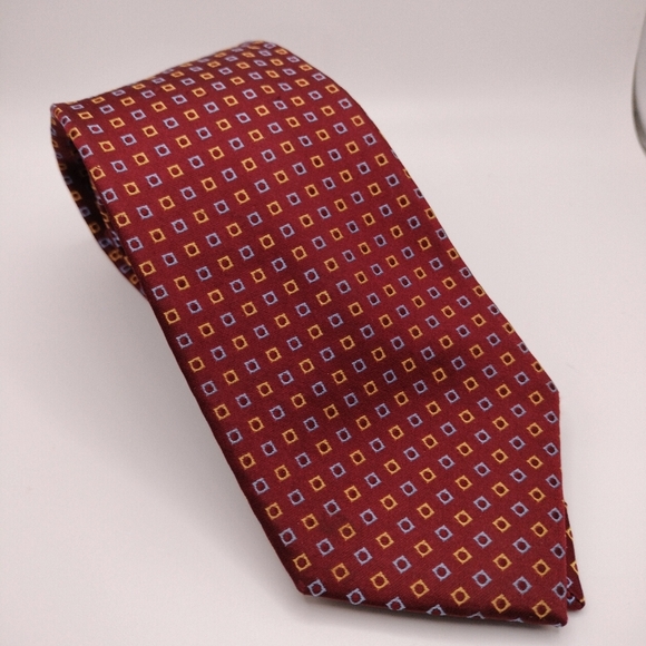 Tom James Silk Necktie Tie Elegant Red Geometric Square Patterned Fl Tall Man - Picture 2 of 11